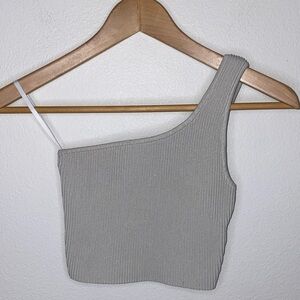 Aritzia Babaton Sculpt Knit One Shoulder Cropped Tank Size S Cream Pearl Stretch